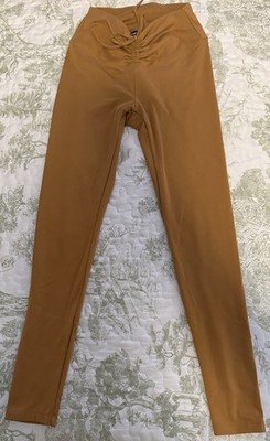 PINK Active Brown High Rise Ankle Leggings Stretch Logo Solid Knit Size S