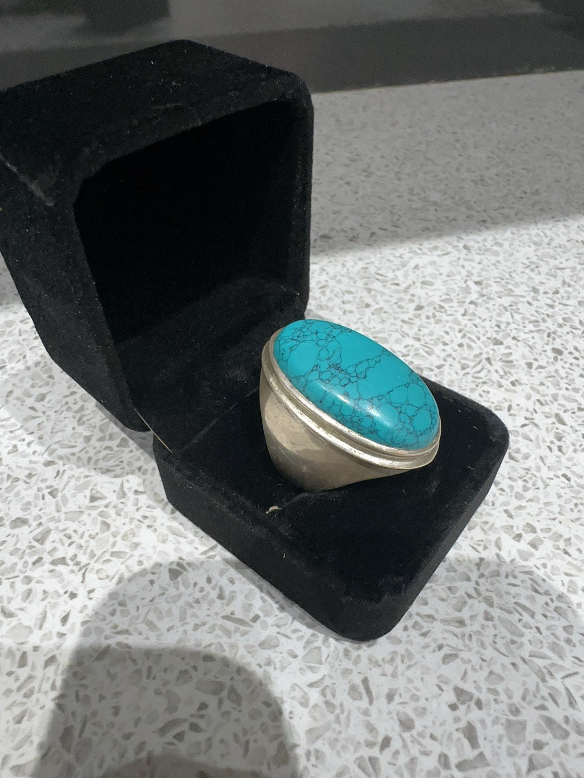 Huge Solid Sterling Silver Turquoise Ring. Size W… - image 2