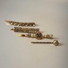 Gold Tone Rhinestone Pearl Hair Clip Set Gold Statement Boho Goth Glam