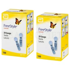 Freestyle Sterile Stainless Steel Lancets 28 Gauge 100 Count Each Lot of 2