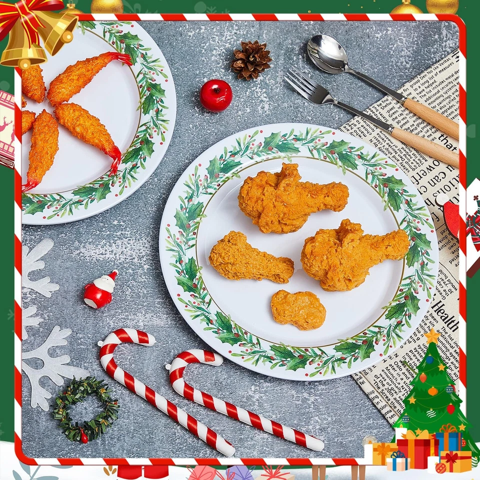 10 Pcs Christmas Holly Melamine Dinner Plates - Holly Plates Holiday Dinnerwa... - Image 3 of 4