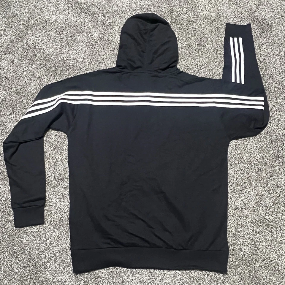 Nuevo Adidas Hombre Grande Negro Blanco Rayas Ligero Sudadera con Capucha Foto 2 de 3