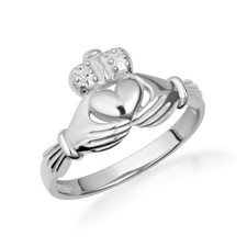 .925 Sterling Silver Celtic Claddagh Heart Irish Crown Ring