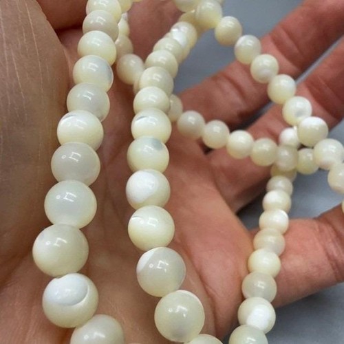 VTG Polished Mother of Pearl Ball Bead Necklace 22" Sterling Silver Clasp