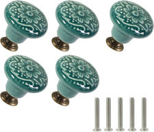 10PCS Green Ceramic Flower Cabinet Knobs Vintage Drawer Pull Handles with Screws