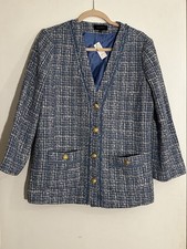 Talbots Women's Blue Tweed Pattern Jacket Lined Button Front Pockets Size 4