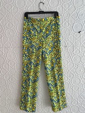 Lilly Pulitzer Vintage 70s Women's Polyester Print Pants - Sz S/M Yellow Blue