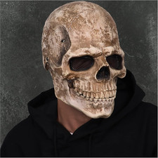 Creepy Full Head Skull Mask Moving Jaw Halloween Scary Latex Cosplay Party Prop