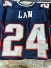 Camiseta de fútbol americano Ty Law New England Patriots #24 autografiada BAS autenticada