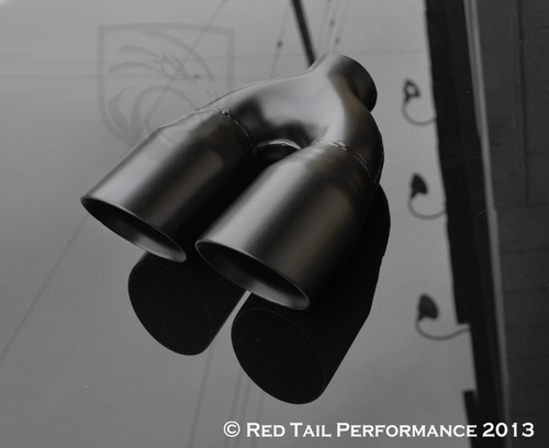 Black Dual / Twin 3.5" Round Exhaust Muffler Tip 7.75" width & 2.5" Inlet ID - Bild 2 von 2
