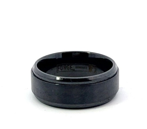 Forge 9mm Black Titanium Satin Center Polished Beveled Step Edge Band Ring