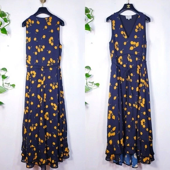 Philip Lim Midi Dress 10 Black V Neck Cocktail Medium Split Neck Fun Lemon $795 - Image 4 of 4