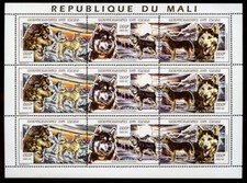 HUSKY DOG POSTAGE STAMP SHEET of 9 MALI 1997 "Mint" ALASKAN MALAMUTE SIBERIAN