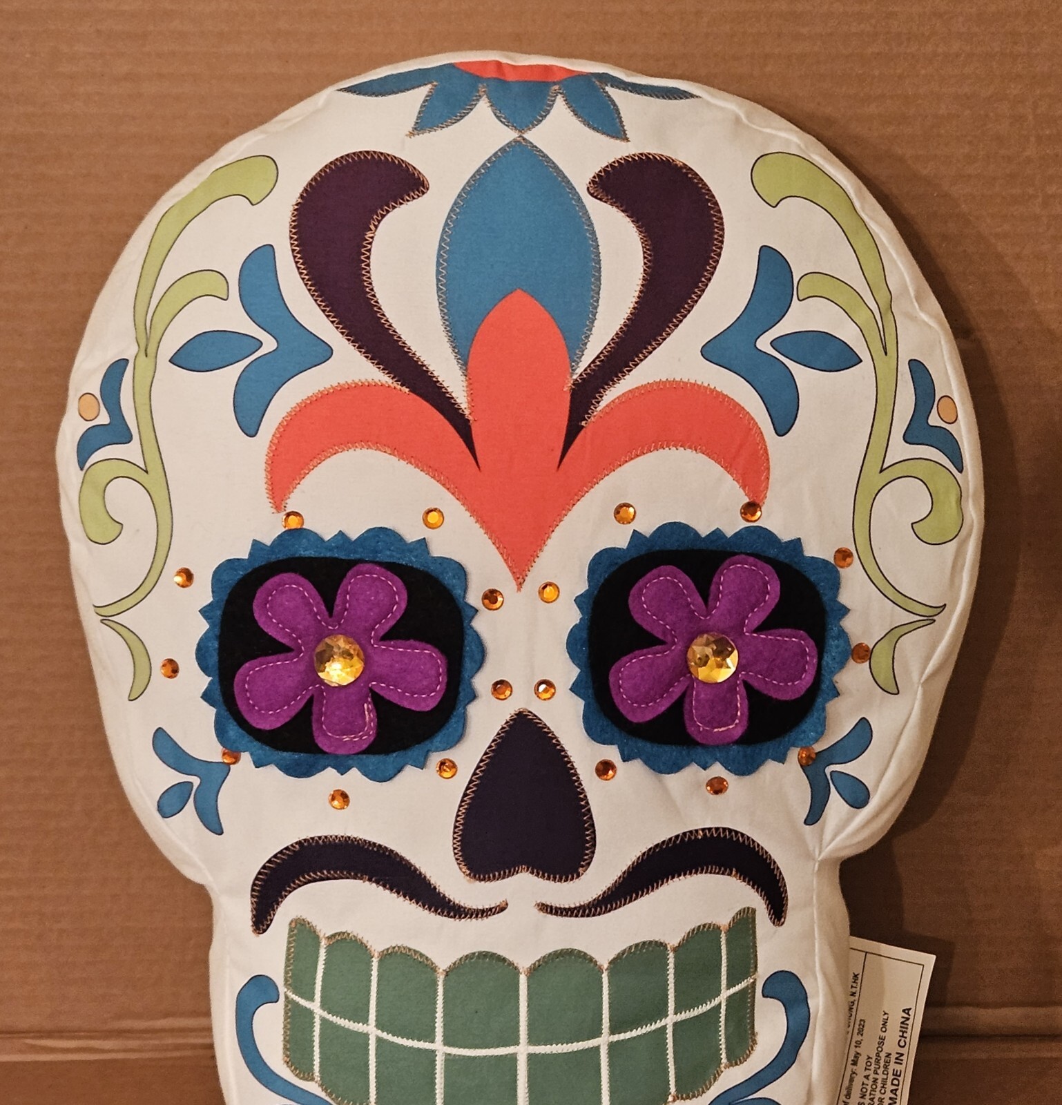 Spooky Village Halloween Skull Throw Pillow Home Decor 14.5" x 10