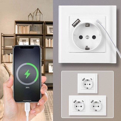 Steckdose mit USB-A & USB-C Wandsteckdose Unterputz mit USB Typ A + C Anschluss - Bild 2 von 17
