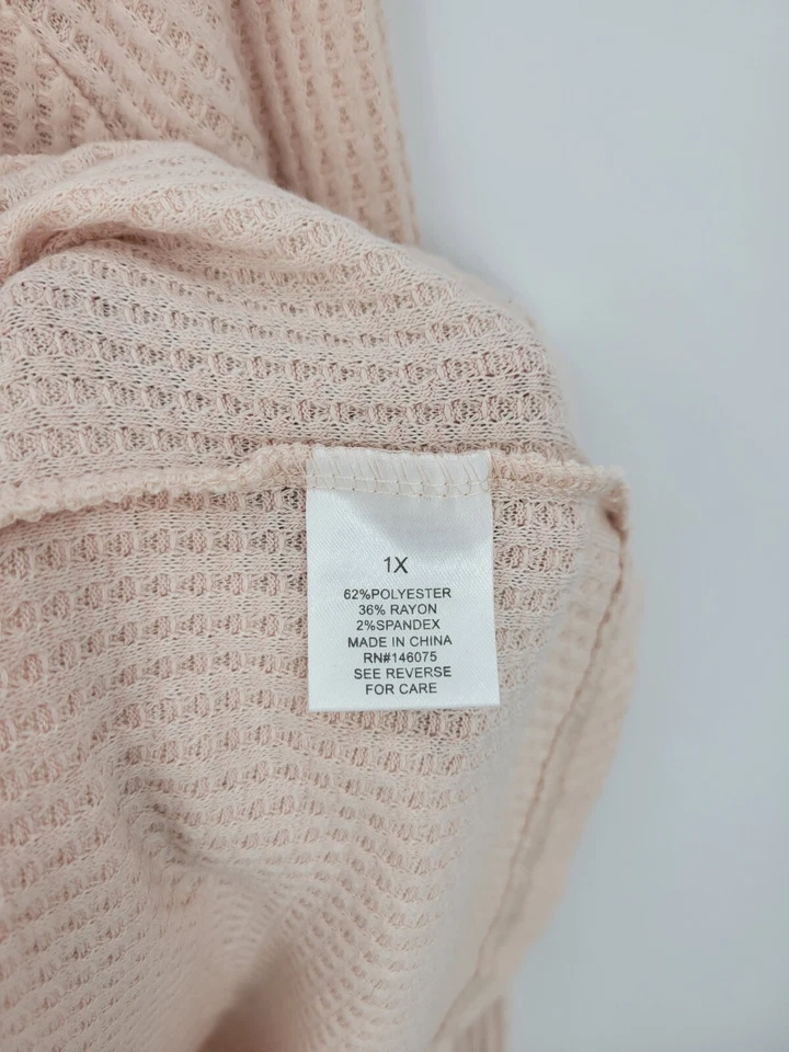 Sweet Romeo Top Womens Plus 1X Blush Pink Waffle Knit Scoop Neck Boho Shirt - Image 4 of 4