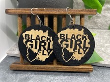 2  Silver-tone Earring Set Boho Retro Round Wood Dangle Juneteenth African A1816