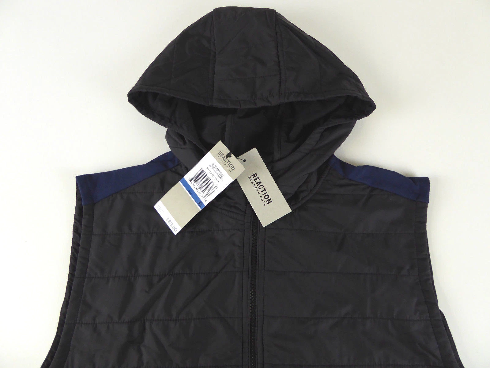 Kenneth Cole Reaction Hooded Quilted Nylon Front Cotton Spandex Vest NWT