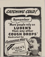 1947 Print Ad Luden's Menthol Cough Drops for Clothespin Nose & Lady