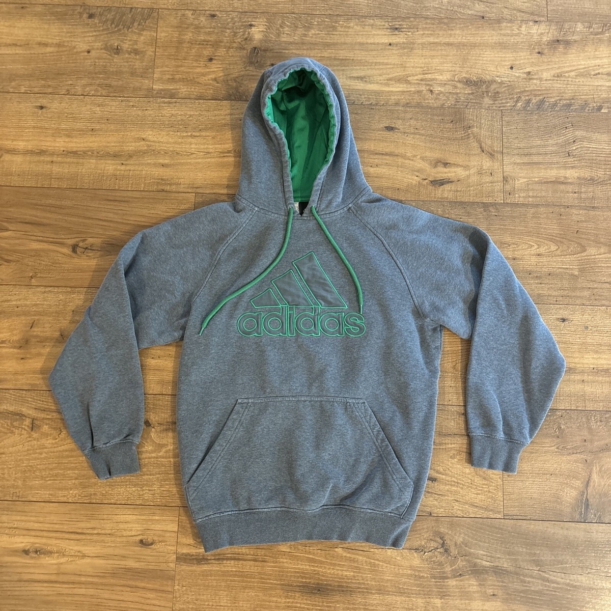 Adidas Hoodie Pullover Big Logo Gray Green Sweatshirt -Men’s Small