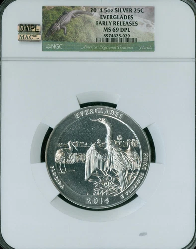 2014 EVERGLADES PARK  5 OZ SILVER QUARTER NGC MS69 DPL MAC SPOTLESS *