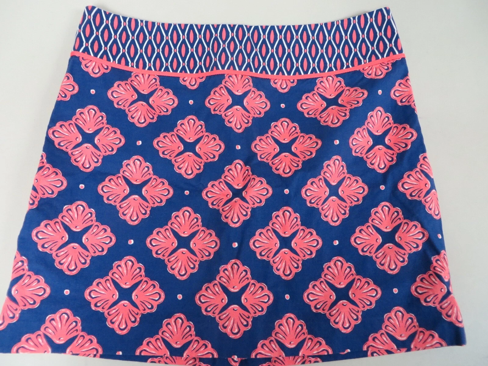 Vineyard Vines Cotton Stretch Blue/tangerine Moroccan Tile Print mini Skirt 6