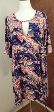Uncle Frank Floral Swing Dress Keyhole Neck Flared Sleeves Size XL