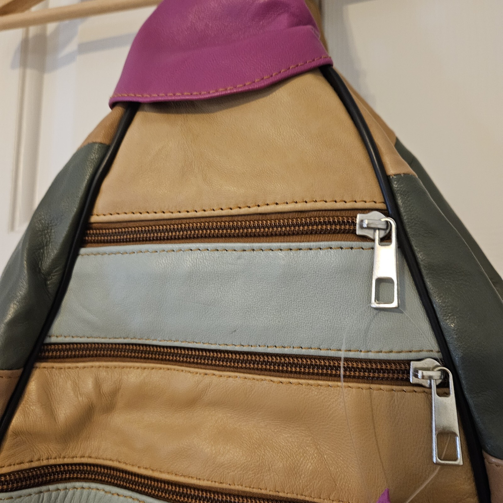 Boho  Leather Backpack Soft Patchwork Lamb Leathe… - image 3