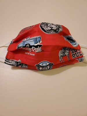 Adult Face Mask, Old Guys Rule, Extra Lucky print fabric, Red, Gray, Black 