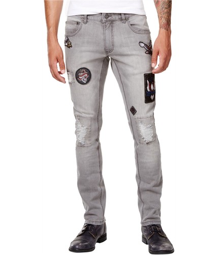 I-N-C Mens Patch Slim Fit Jeans, Grey 
