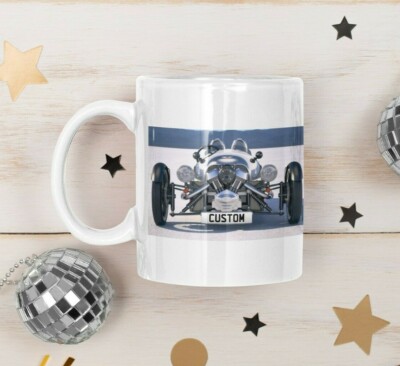 Personalisiertes Nummernschild Morgan 3 Rad Reg Kaffeetasse einzigartiges Geschenk 