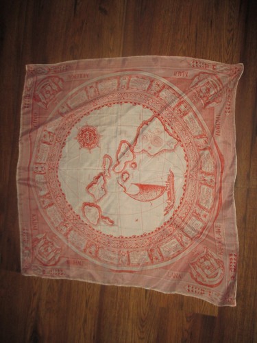 Vintage RED And WHITE SOUVENIR Of HAWAIIAN ISLAND MAP Rayon Silk SCARF - 1960's