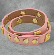 Rustic Cuff Meagan Pink Patent Leather Gold Tone Peg Double Wrap Bracelet