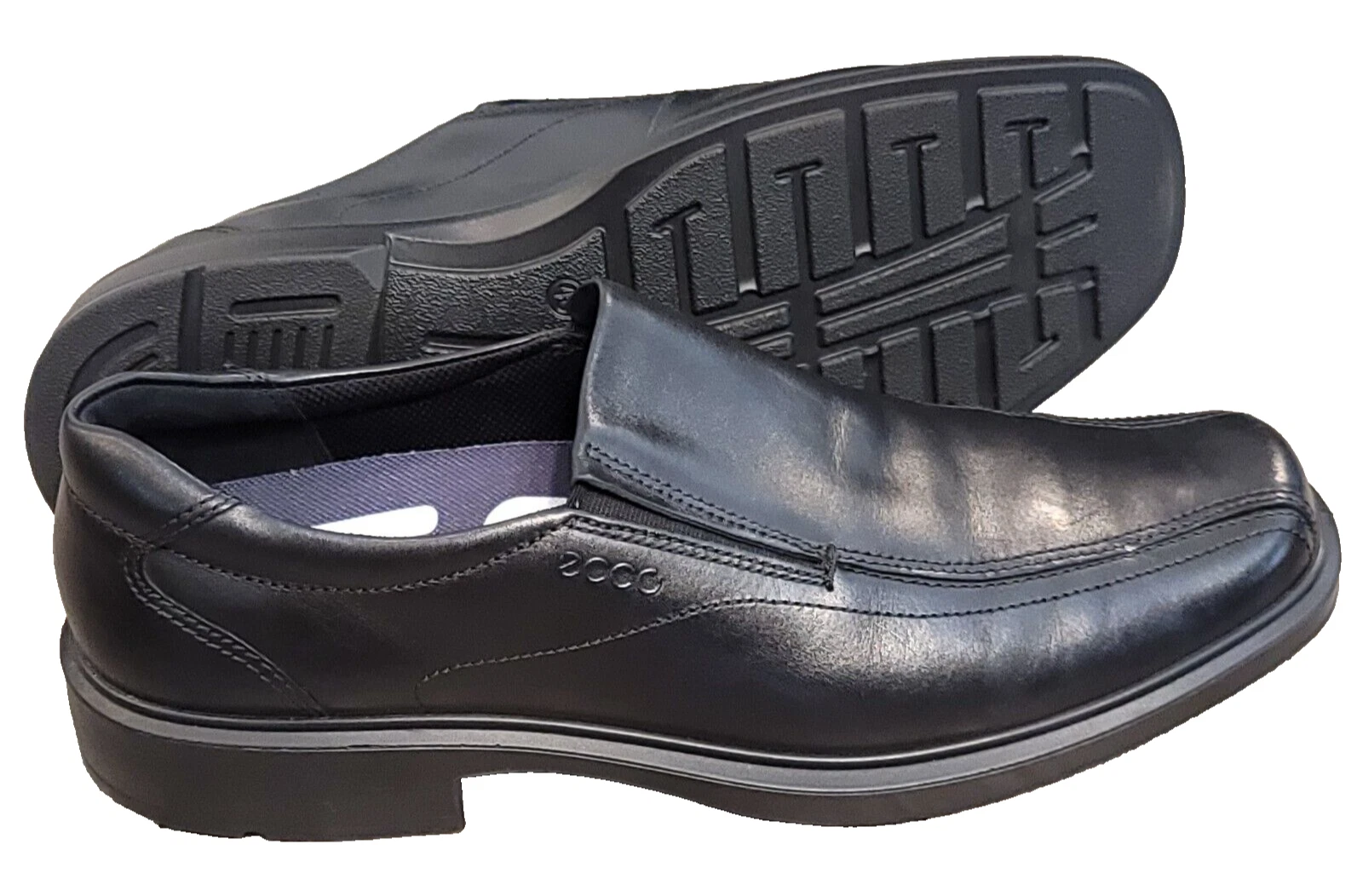 Mocassino slip on ECCO Helsinki nero scarpe a punta shock da uomo taglia US 12 EU 46