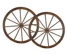 36 in Steel-rimmed Wooden Wagon Wheels - Decorative Wall Decor, Set of Two