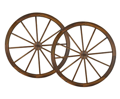#ad 36 in Steel rimmed Wooden Wagon Wheels Decorative Wall Decor Set of Two $129.99