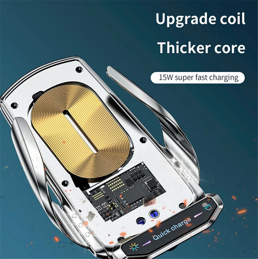 15W Wireless Car Charger Automatic Sensor Clamping Charging Mount Phone Holder - Image 3 of 4