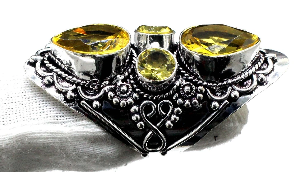 Anillo llamativo de plata de ley 925 hecho a mano de citrino amarillo - regalo del día de la madre Foto 3 de 4