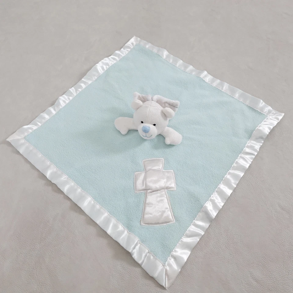 Baby Boom Bear Lovey Azul Manta de Seguridad Borde Satinado Cruz Peluche Juguete Confort Foto 2 de 4