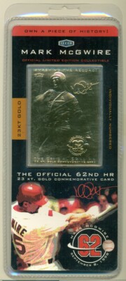 MLB - MARK McGWIRE - 23 KT GOLD FOIL COMMEMORATIVE BASEBALL CARD - NEW - 1998