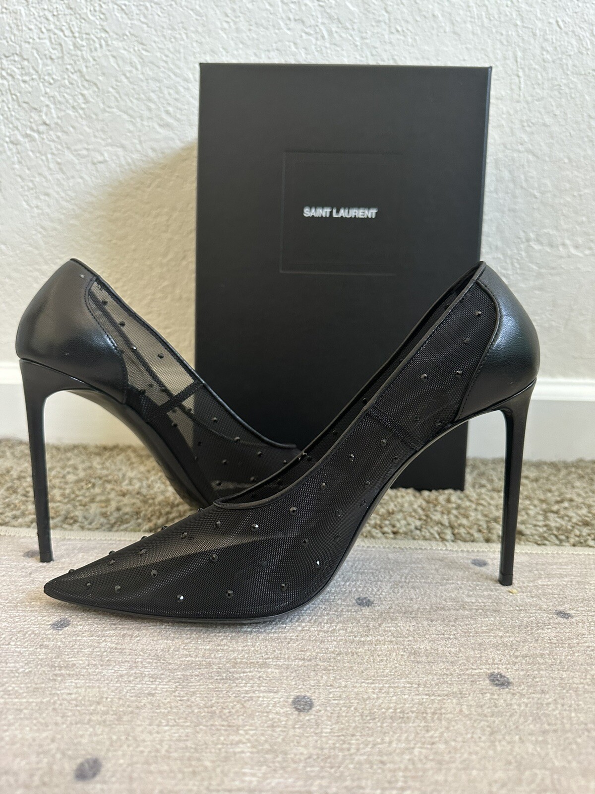 YSL Saint Laurent Nero Anja Strass Maglia Tacchi (EU 39 US 9)