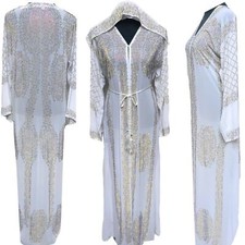 Luxury Women White Chiffon Stones Work Abaya long dress