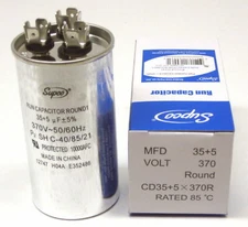 Air Conditioning HVAC Round Dual Motor Run Capacitor 35 + 5 MFD 370 Volt