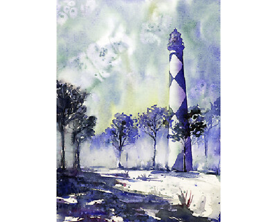 Cape Lookout Lighthouse- North Carolina (USA).  Watercolor painting (print)