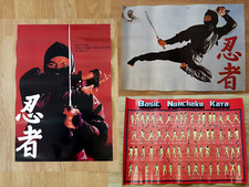 VINTAGE 80's-90's 2 x NINJA POSTER SHO KOSUGI BRUCE LEE NUNCHAKU KATA POSTER