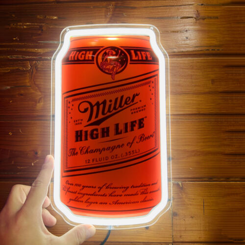 Letrero de neón Miller High Life lata de cerveza tienda pub fiesta familiar decoración de pared 12"x7" H4 - Imagen 1 de 4