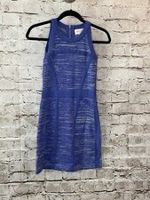 SALE MILLY DELILAH Blue Sleeveless Skater Ribbed stretch knit DRESS Petite