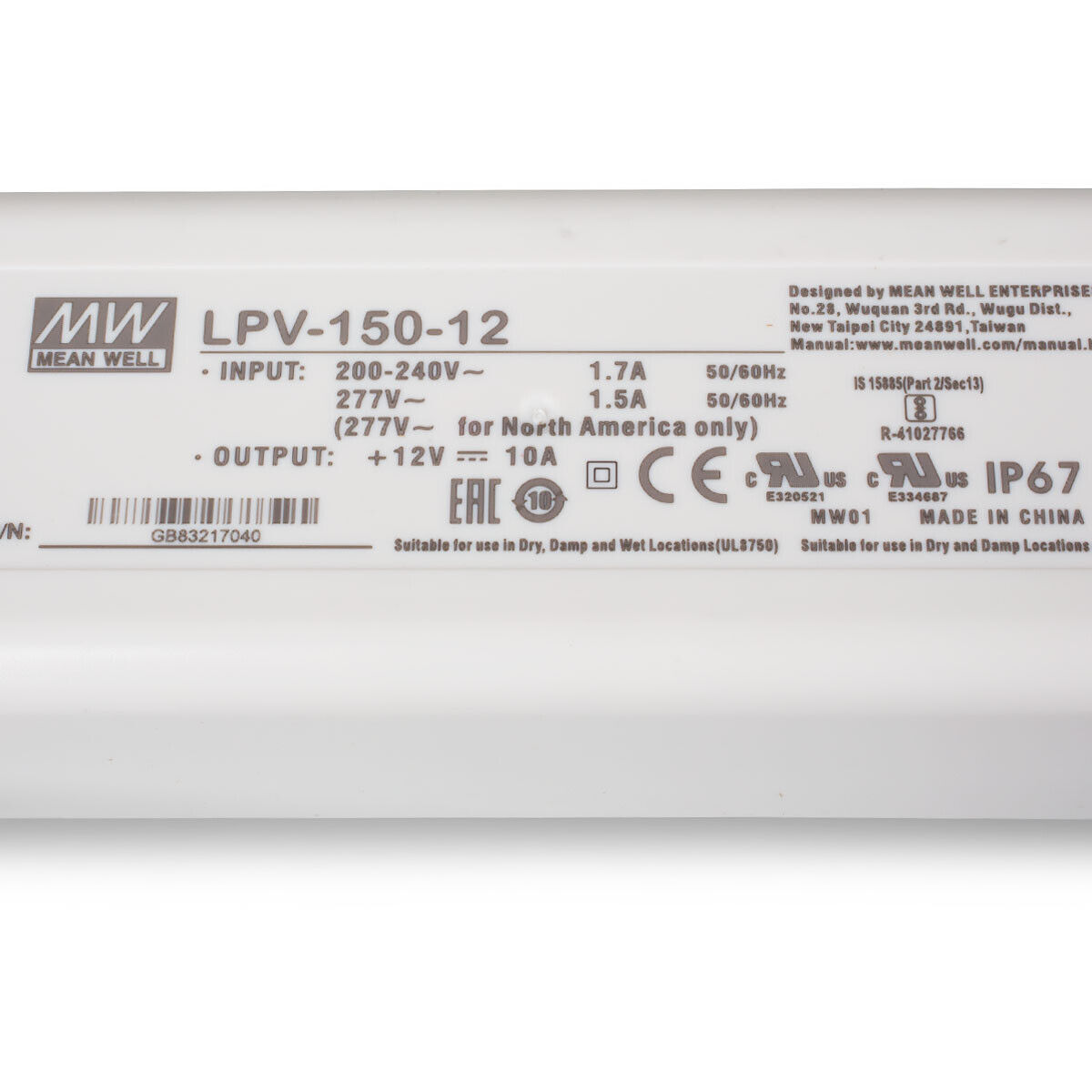 Mean Well LPV-150-12 LED Netzteil 120W 12V 10A IP67 Schaltnetzteil