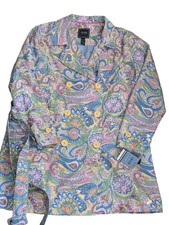Izod Outerwear Coat Paisley Pastel Colors Trench Size Large Petite Nwt Spring