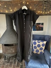 Gap ladies capsleeve black linen cotton fabric belted shirt dress Size S New WT